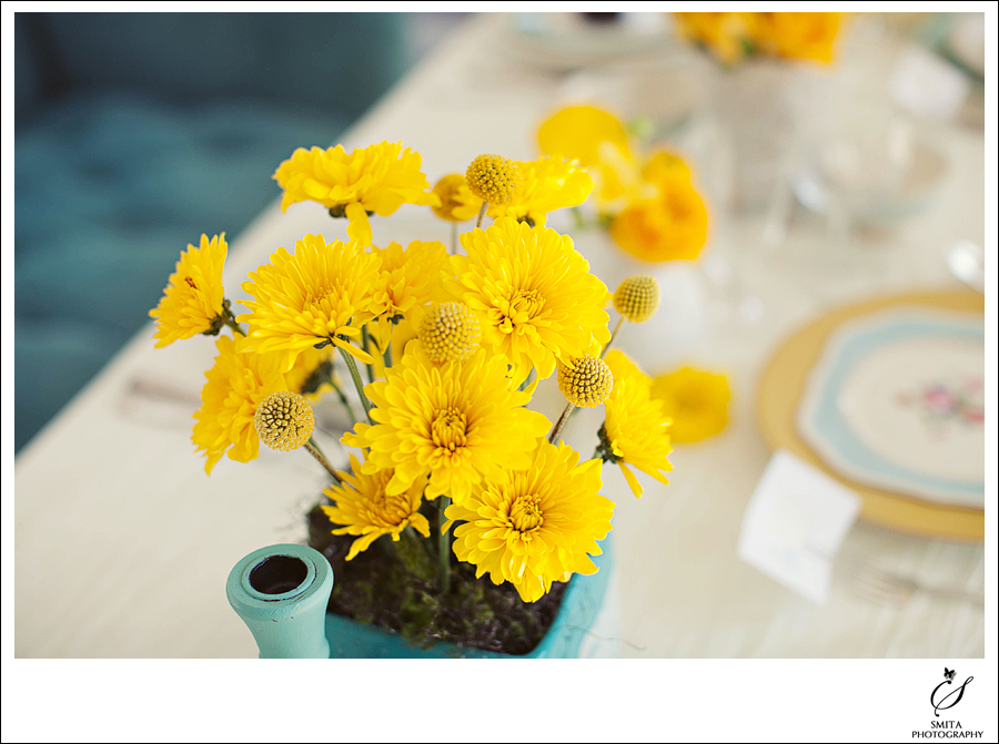 Yellow and Teal Wedding Tablescape