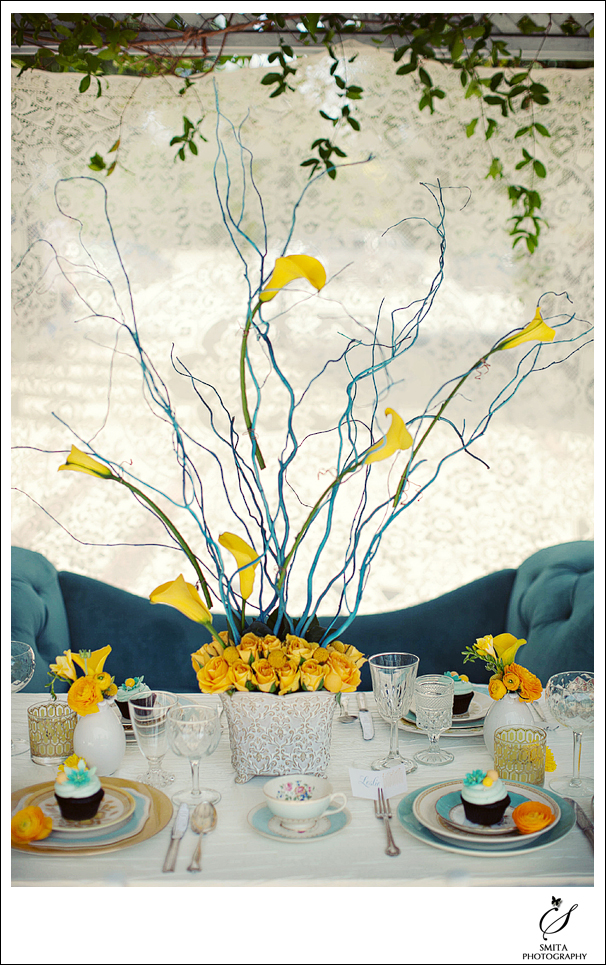 Yellow and teal tablescape